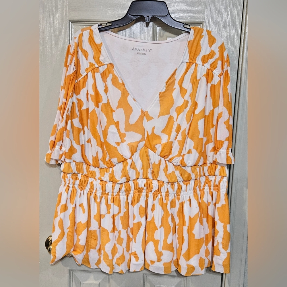 Ava & Viv Orange White Peplum Blouse